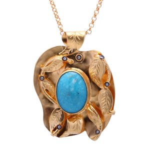 Leaf Patterned Turquoise Stone Necklace