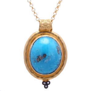 Three Diamond Turquoise Stone Necklace