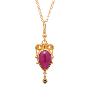 Ancient Greek Vases Themed Ruby Light Stone Necklace