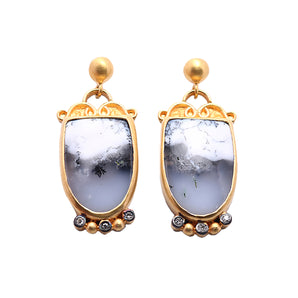 Dendritic Opal Earrings with Diamonds