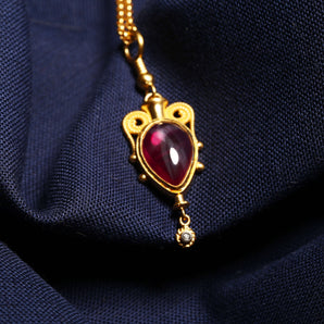 Ancient Greek Vases Themed Ruby Light Stone Necklace