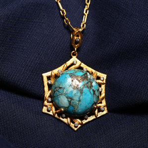 Star and Night Themed Turquoise Stone Necklace