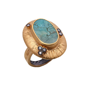 Pearl Embroidery Turquoise Stone Ring