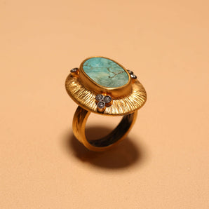 Pearl Embroidery Turquoise Stone Ring