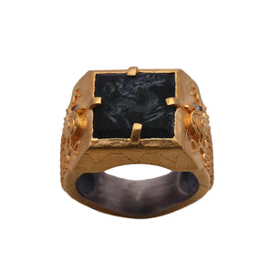 Pegasus Motif Black Stone Ring