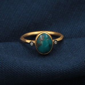 Blend of Blue and Green Tones Turquoise Stone Ring