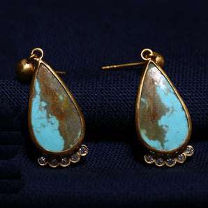 Five Diamond Turquoise Stone Earring