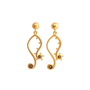 Fish Symbol and Diamond Stone Earrings