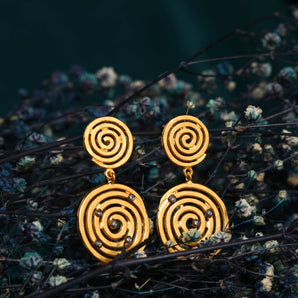 Spiral Pattern and Diamond Stone Earrings