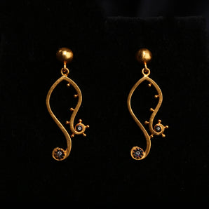 Fish Symbol and Diamond Stone Earrings