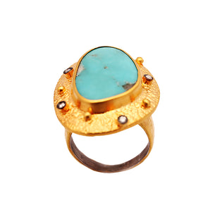 Turquoise Stone with  Ancient Egyptian Melodies Ring