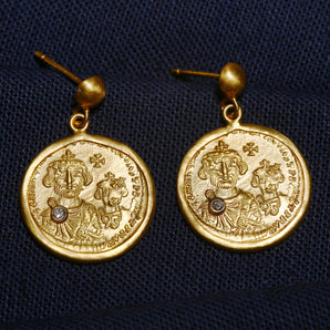 Byzantine Empire Themed Gold Coin Motif Earring