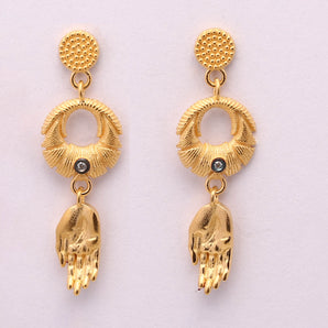 Hand and Oval Motifs Earring